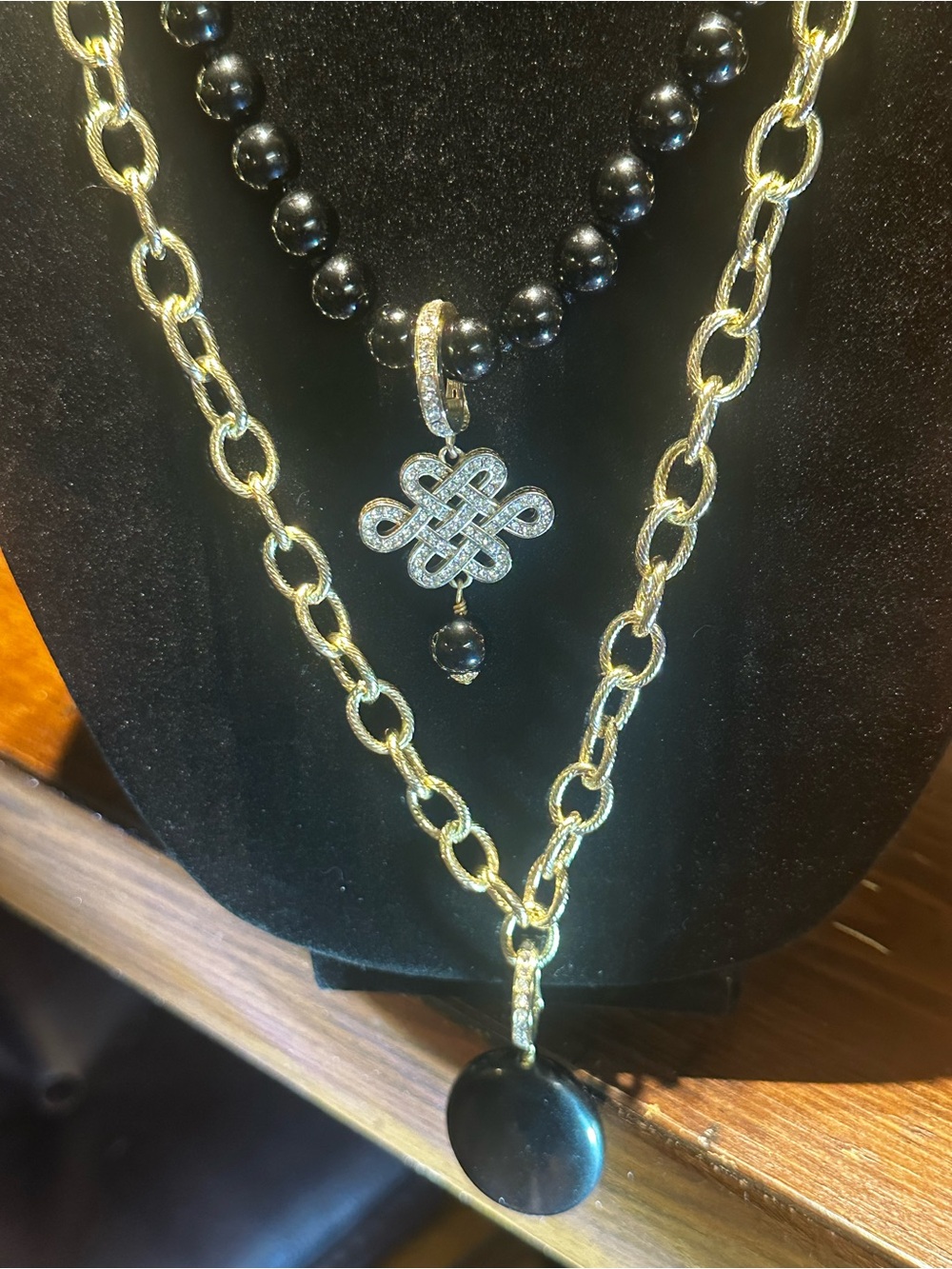 Heidi Daus Black Bead and Gold-Tone Layered Pendant Necklace
